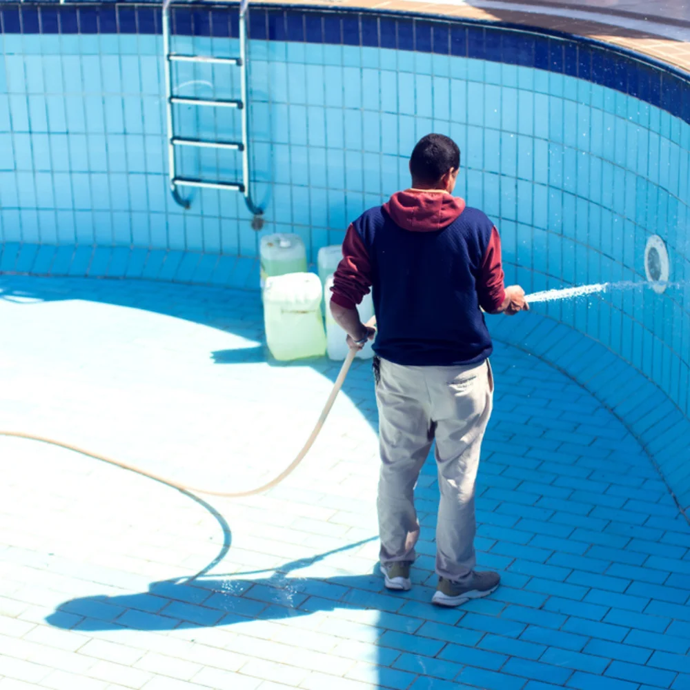 Pool area pressure cleaning